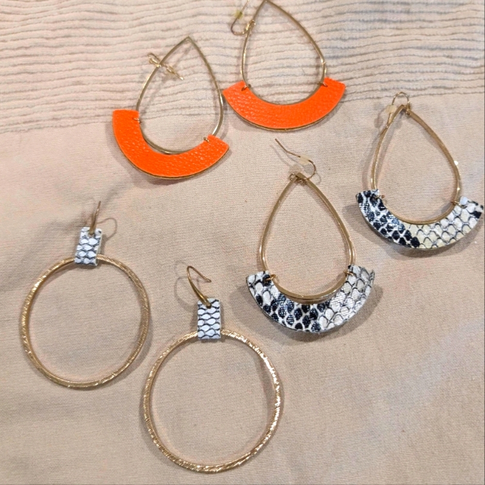 Elegant Gold and Orange Hoop Earrings Set